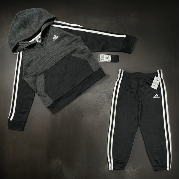 *ADIDAS* (BLACK-GREY) ~BOYS 4T ZIP UP HOODED TRACK SUIT