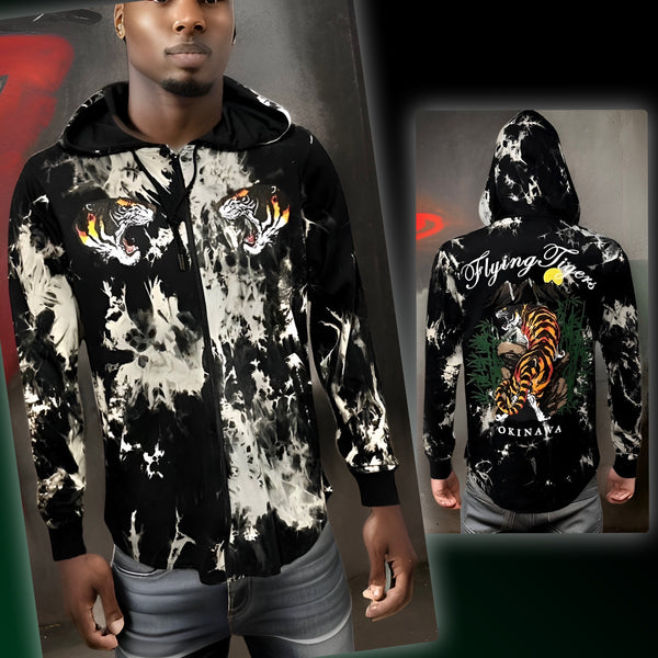 ^CAMP CLOTHING CO.^ *FLYING TIGERS* TIE DYE LIGHT WEIGHT ZIP UP HOODIES