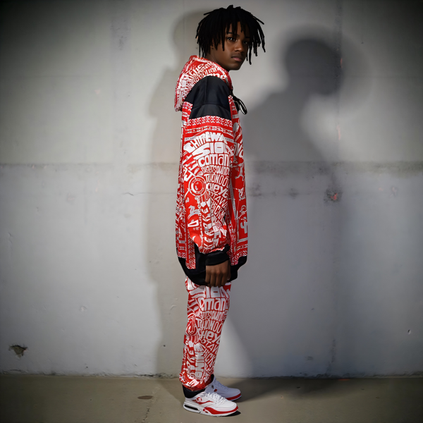 ^TRIBE VIBES^ (RED-GREY-BLACK-WHITE) FULL HOODED JOGGERS SWEATSUITS