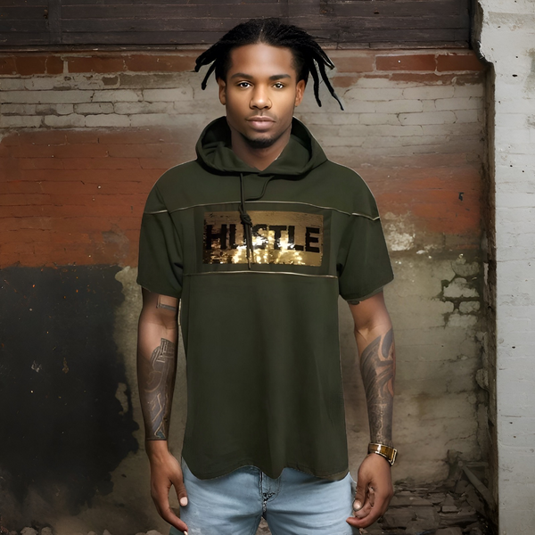 ^M-SOCIETY^ ~HUSTLE & GRIND~ REVERSIBLE SHORT SLEEVE HOODED TEES (SEQUINS)
