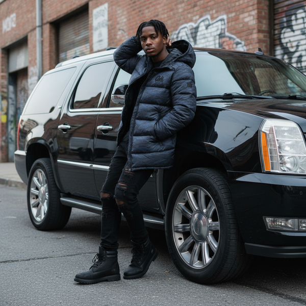 *CROOKS & CASTLES* (BLACK) ~TIGER~ PUFFER LONG BODY WINTER JACKETS FOR MEN