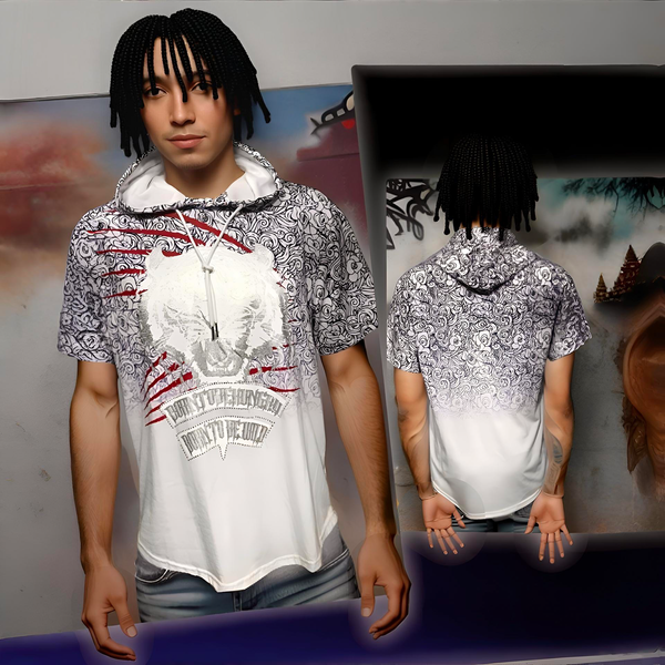 ^M-SOCIETY^ ~BORN TO BE WILD~ SHORT SLEEVE HOODED FANCY TEES (white/navy)