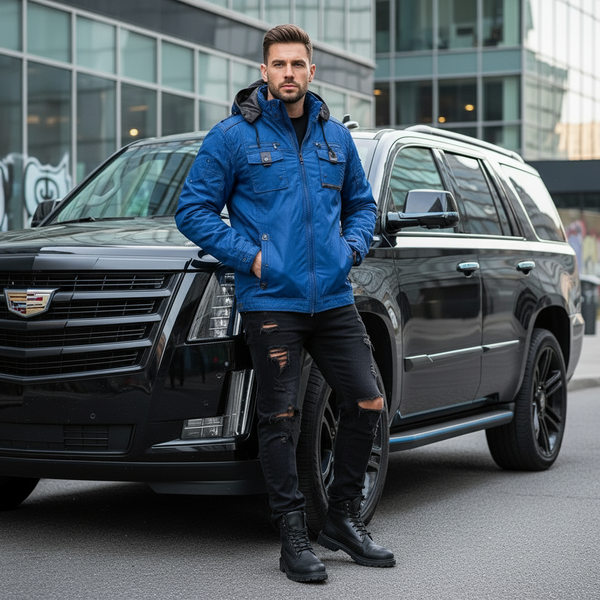 *PJ MARK* (BLUE) WINTER ZIP UP JACKET (HOODED-LINED)