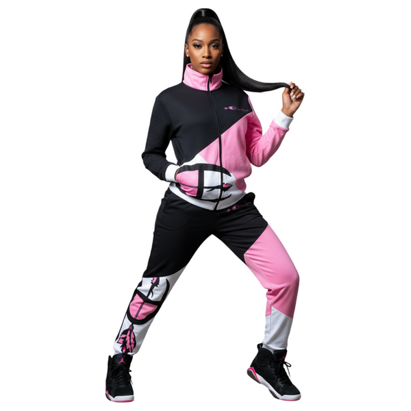*CHAMPION CHIEF* LUXURY (PINK-MULTI) TRACKSUITS (UNISEX) (CUT & SEW)