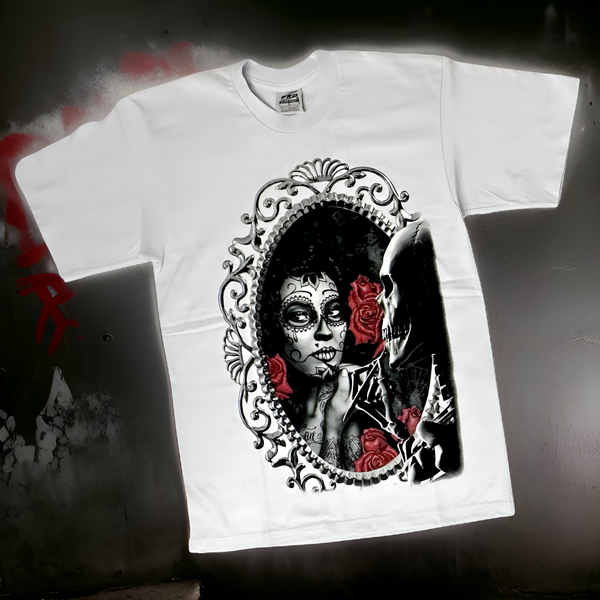 *<SC>* (WHITE) ~ROSES & MIRRORS~ HEAVY COTTON JUMBO PRINT TEES