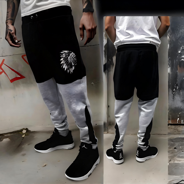 ^CHIEFIN’^ (BLACK-GREY) JOGGER SWEATPANTS (CUT & SEW)