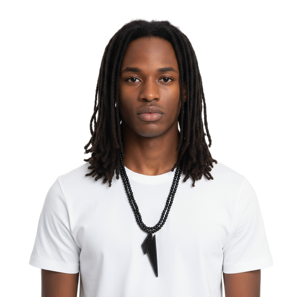 *<WOOD BEADED NECKLACE & PENDANT SET>* *LIGHTNING BOLT* (BLACK)