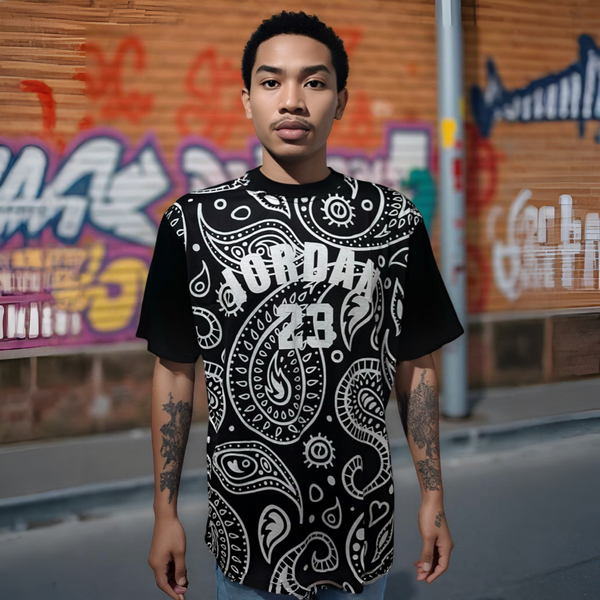 •JORDAN 23 - “WHITE PAISLEY”• Luxury big print tees (Cotton blends) (UP TO 5XL)
