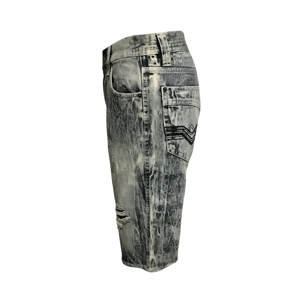 *WT02* (BLUE-ACID WASH) ~RIPPED~ •DENIM SHORTS• (WAIST 30”)