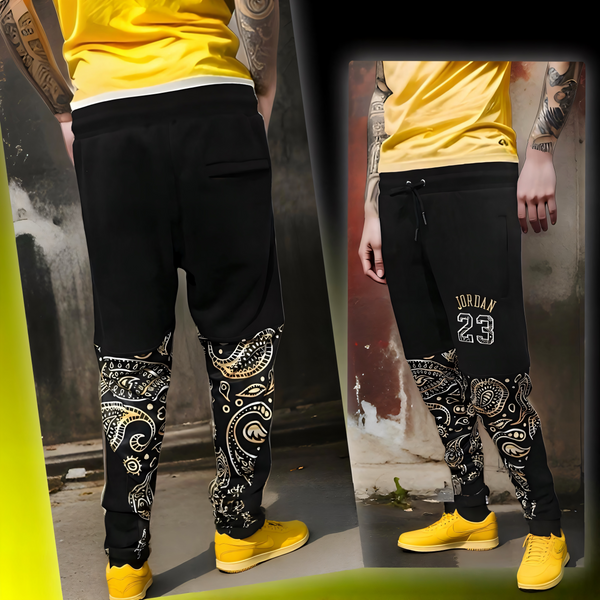 ^23 YELLOW GOLD^ BANDANA JOGGER SWEATPANTS (CUT & SEW)