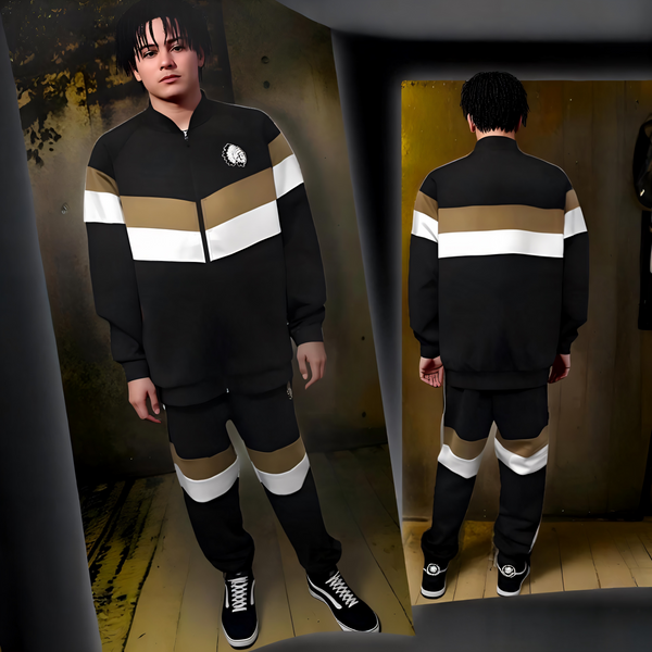 ^HUSTLE GANG^ (BLACK-MULTI) KNIT ZIP UP TRACKSUITS