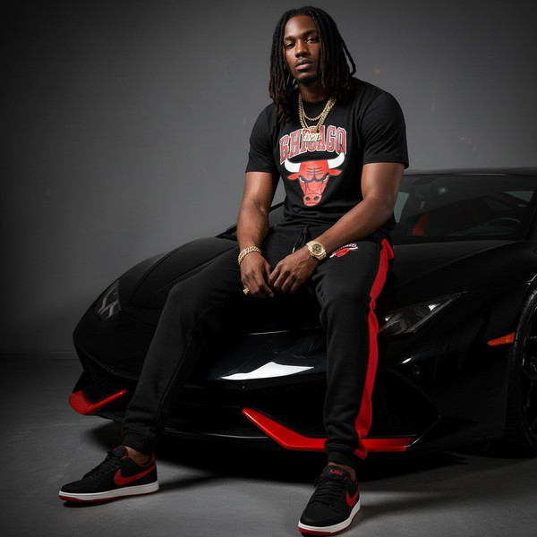 *CHICAGO 23* (BLACK-RED) •JOGGER SWEATPANTS• (EMBROIDERED)