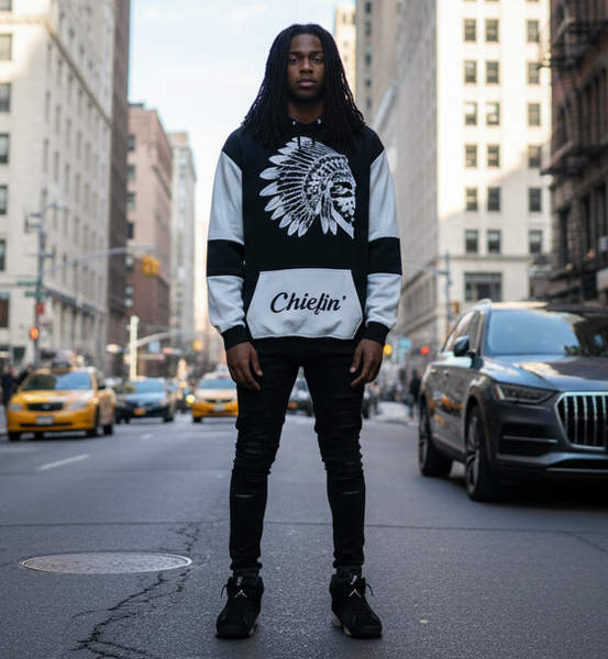 *CHIEFIN’* (BLACK-WHITE) PULLOVER HOODIES (CUT & SEW)