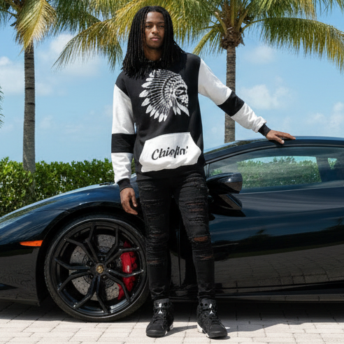 *CHIEFIN’* (BLACK-WHITE) PULLOVER HOODIES (CUT & SEW)