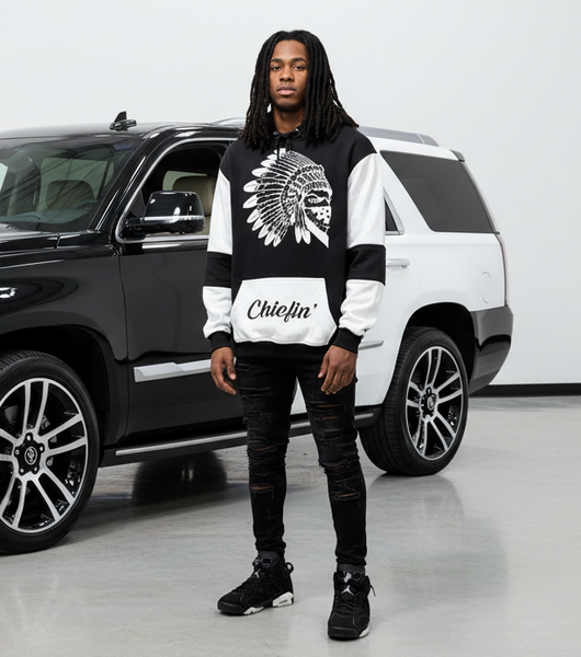 *CHIEFIN’* (BLACK-WHITE) PULLOVER HOODIES (CUT & SEW)