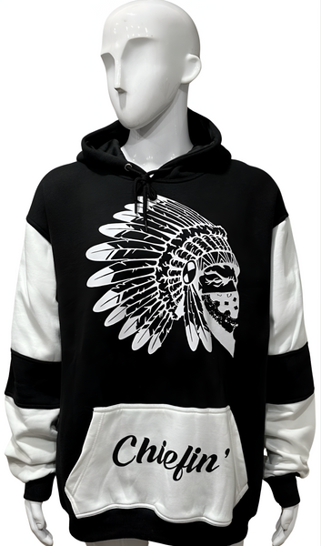 ^CHIEFIN’^ (BLACK-WHITE) PULLOVER HOODIES (CUT & SEW)