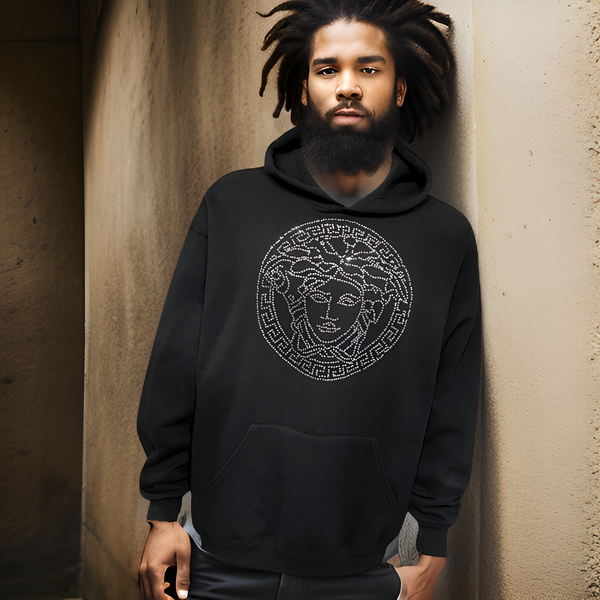 ^MEDUSA^ JEWELED PRINT HOODIE (BLACK)