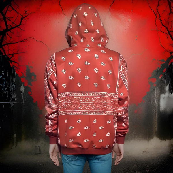 ^RED BANDANA^ PULLOVER HOODIES FOR MEN (CUSTOM FLEECE LINED)