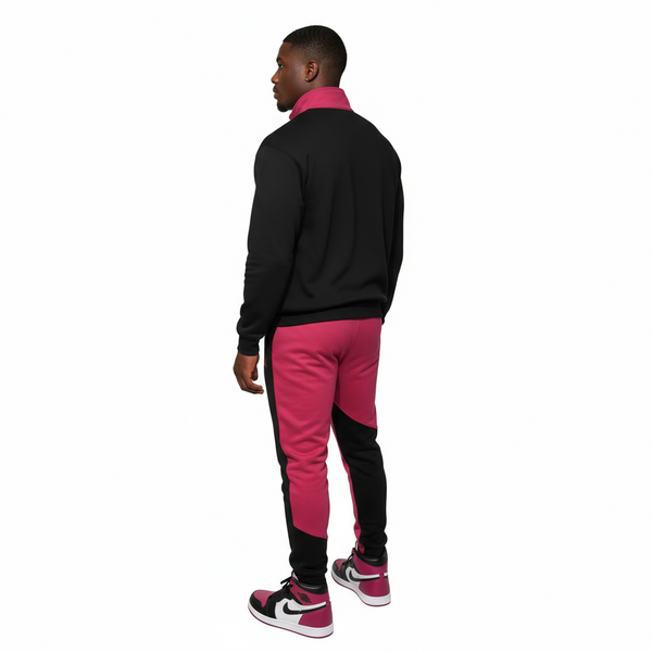 •23• (BLACK-HOT PINK) JOGGER TARCKSUITS (CUT & SEW) (UNISEX)