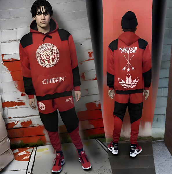 ^CHIEF V3R$@C3^ (RED-BLACK) JOGGER SWEATSUITS (CUT & SEW) (TWO TONE)