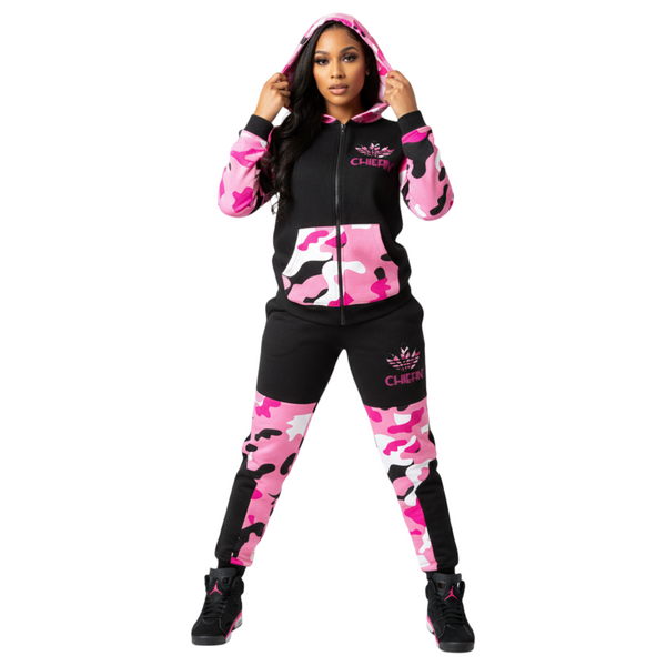 *CHIEFIN’ ADI-FEATHER* (PINK CAMOUFLAGE) HOODED ZIP UP TRACKSUITS (CUT & SEW)