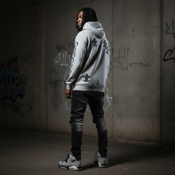 *CROOKS & CASTLES* (GREY) ~PU GOTHIC~ LUXURY PULLOVER HOODIES