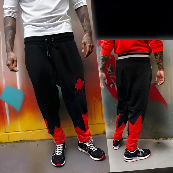 ^ALL HEART^ Team Canada (BLACK-RED) JOGGER SWEATPANTS (Cut & Sew / Embroidery)