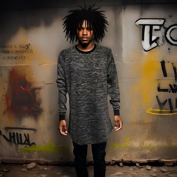 ^UCXX^ (GREY) KNITTED SWEATER (LONG SCOOP TAIL)