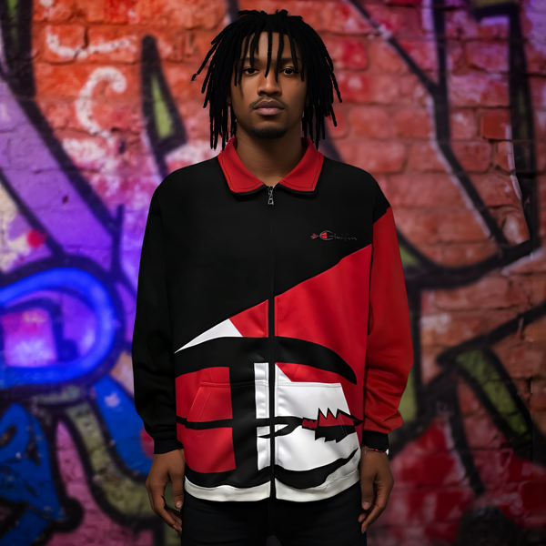 •CHAMPION CHIEF• (RED-MULTI) LUXURY ZIP UP TRACK JACKETS (CUT & SEW) (EMBROIDERED LOGO)