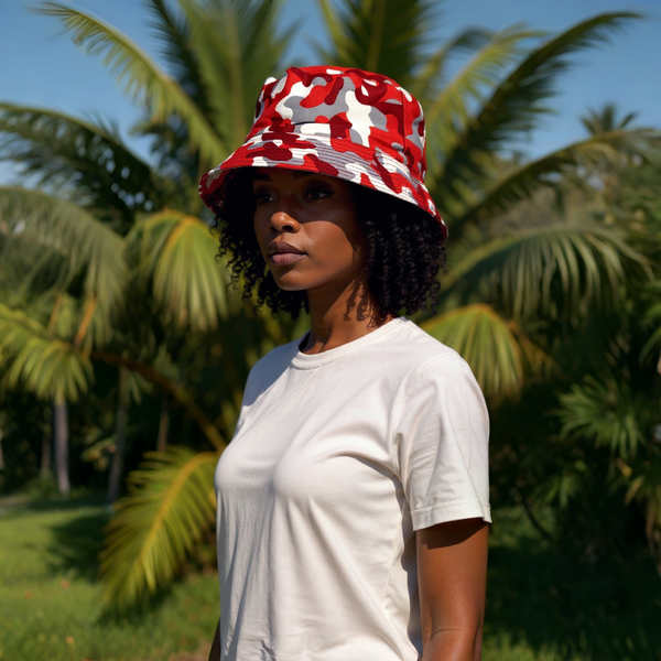 *Bucket Hat* ~Unisex Reversible~ •Med/Large Fit• (Red/Grey/White Camo)