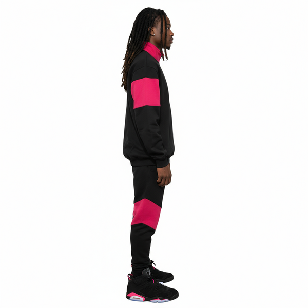 •23• (BLACK-HOT PINK) ZIP UP TRACKSUITS (CUT & SEW) (UNISEX)