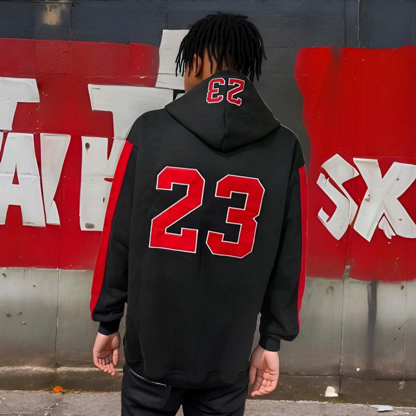^CHICAGO 23^ (BLACK-RED) PULLOVER HOODIES (EMBROIDERED)