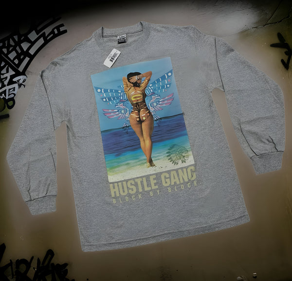 *HUSTLE GANG* (GREY) LONG SLEEVE T-SHIRT