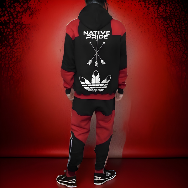 ^CHIEFIN’^ (BLACK-RED) JOGGER SWEATSUITS (CUT & SEW) (TWO TONE)