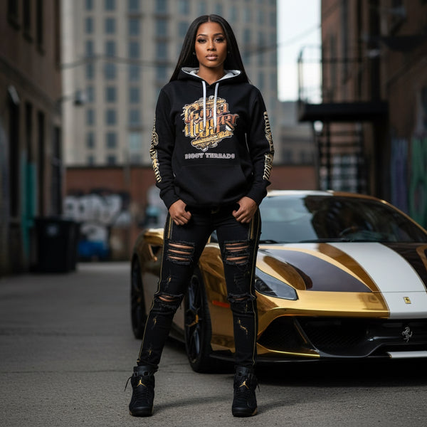 *BIGGY THREADS* (BLACK) ~GOLD DIGGER~ PULLOVER HOODIE (WOMEN’S)