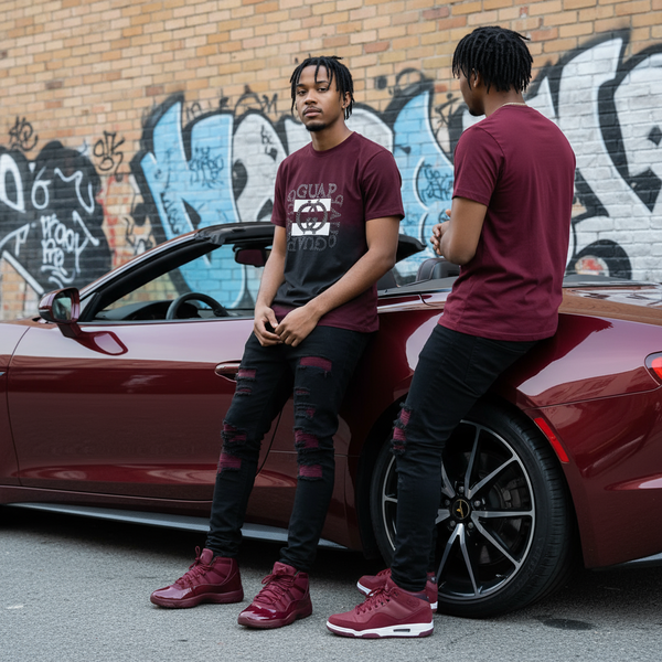 *GUAP* ~FANCY~ •SHORT SLEEVE T-SHIRTS• (BURGUNDY - BLACK TIE DYE)