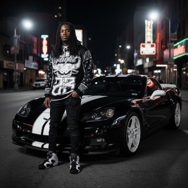 *FLIGHT 23* BLACK BANDANA / PAISLEY PULLOVER HOODIES (FLEECE LINED & BACK EMBROIDERY)