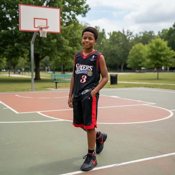 *PRE-LOVED* ~Vintage Sixers Iverson~ •Basketball Jersey• (Reebok) (Boys Medium +2 Length) (Age 10-12)
