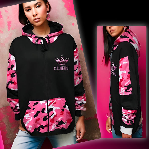 ^CHIEFIN’ ADI-FEATHER^ (PINK CAMOUFLAGE) ZIP UP TRACK JACKETS (CUT & SEW)