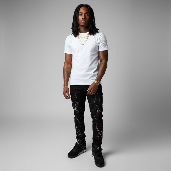 *CONTENDER* (BLACK) *PAINT DRIP* DENIM JEANS FOR MEN