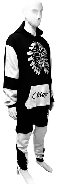 ^CHIEFIN’^ (BLACK-WHITE) HOODED JOGGER SWEATSUITS (CUT & SEW)