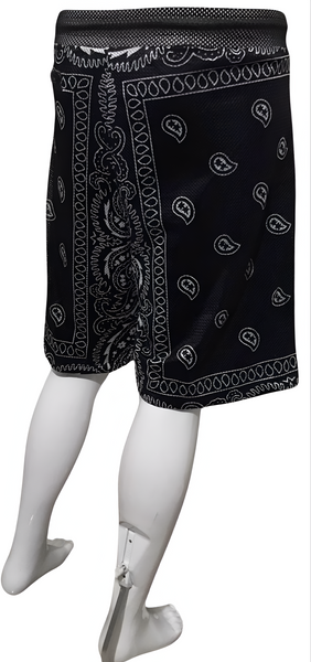 ^OUTFIT KINGS^ MESH SHORTS (LINED) *BLACK-SILVER PAISLEY* SUMMER ACTIVEWEAR (REVERSIBLE)