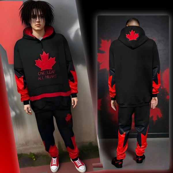 ^ALL HEART^ Team Canada (BLACK-RED) JOGGER SWEATSUITS (Cut & Sew / Embroidery)
