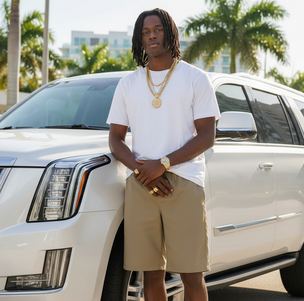 *ABLANCHE* ~KHAKI PLEATHER~ LINED SHORTS FOR MEN (CASUAL)