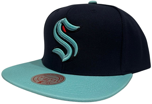 *Seattle Kraken* (Black-Aqua) snapback hats by Mitchell & Ness