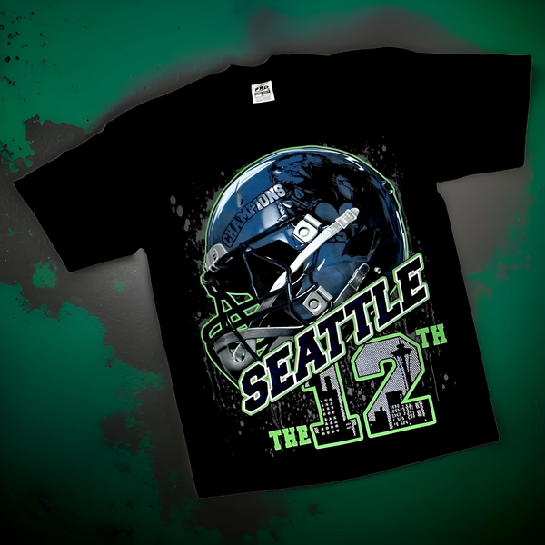 *<SC>* (BLACK) ~SEATTLE SEAHAWKS~ HEAVY COTTON JUMBO PRINT TEES