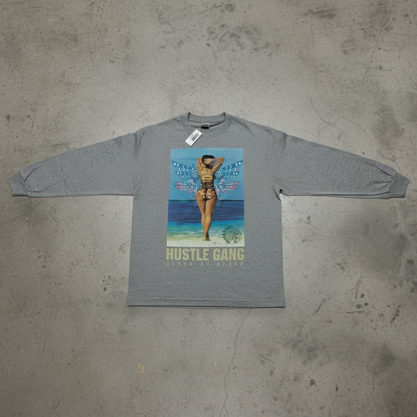 *HUSTLE GANG* (GREY) •LONG SLEEVE T-SHIRT•