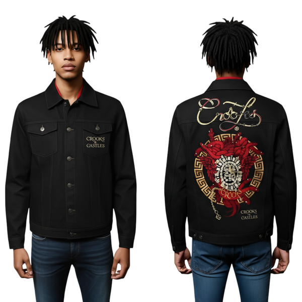 *CROOKS & CASTLES* (BLACK) ~DENIM BUTTON UP JACKETS FOR MEN~