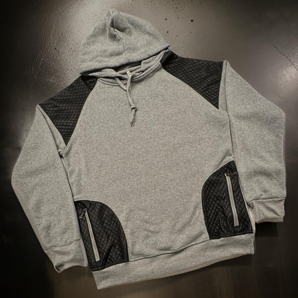 *TRUE ROCK* (GREY-BLACK P.U.) PULLOVER HOODIE (FRONT VERTICAL ZIPS)