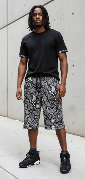 *PRO DAYA* dark grey/Navy paisley pattern cotton shorts
